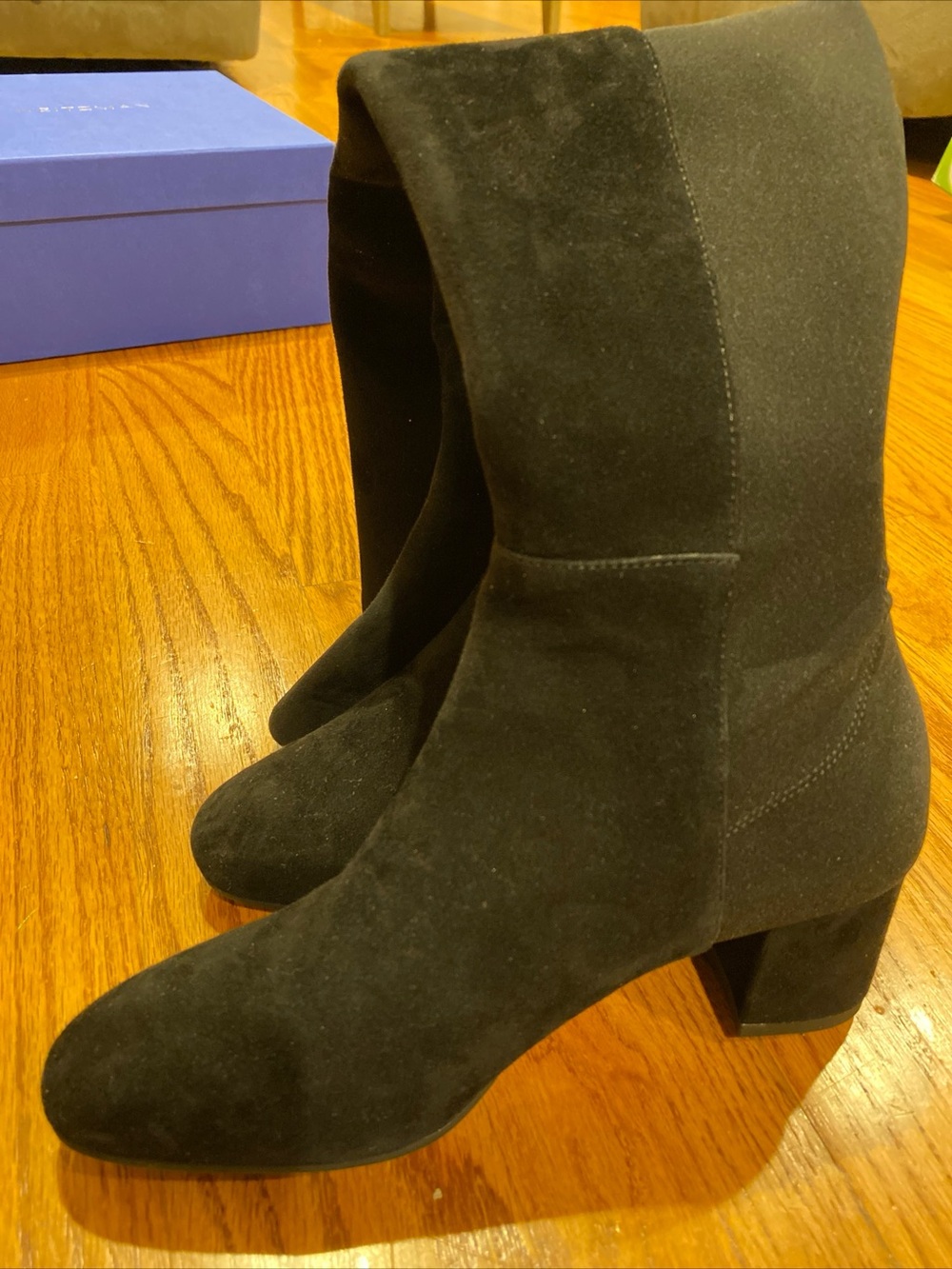 Black Suede Mid-Heel Women's Boots - Stuart Weitzman